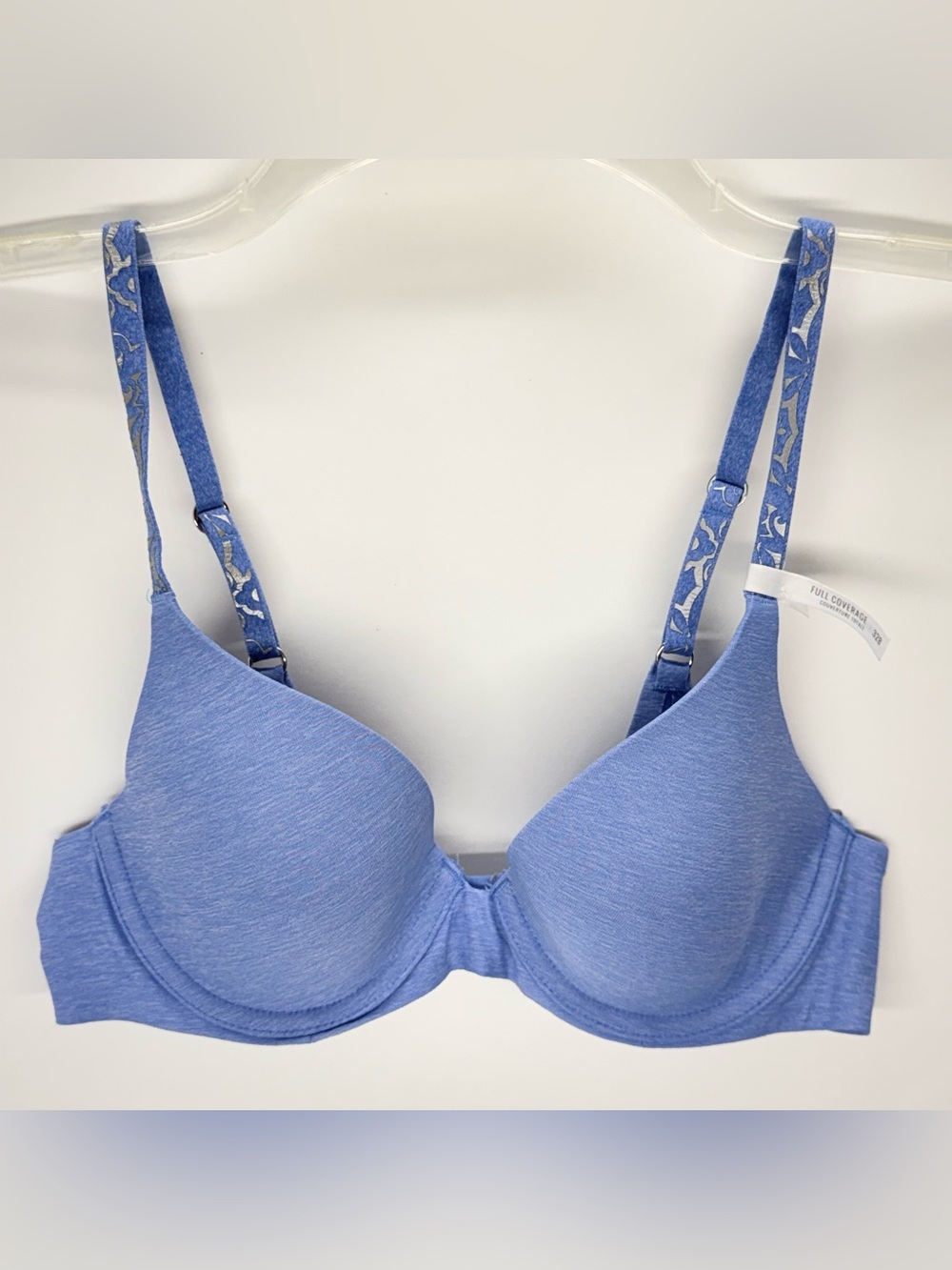 Aerie Real Sunnie Full Coverage Bra Light Blue Underwire 32B Patterned Straps